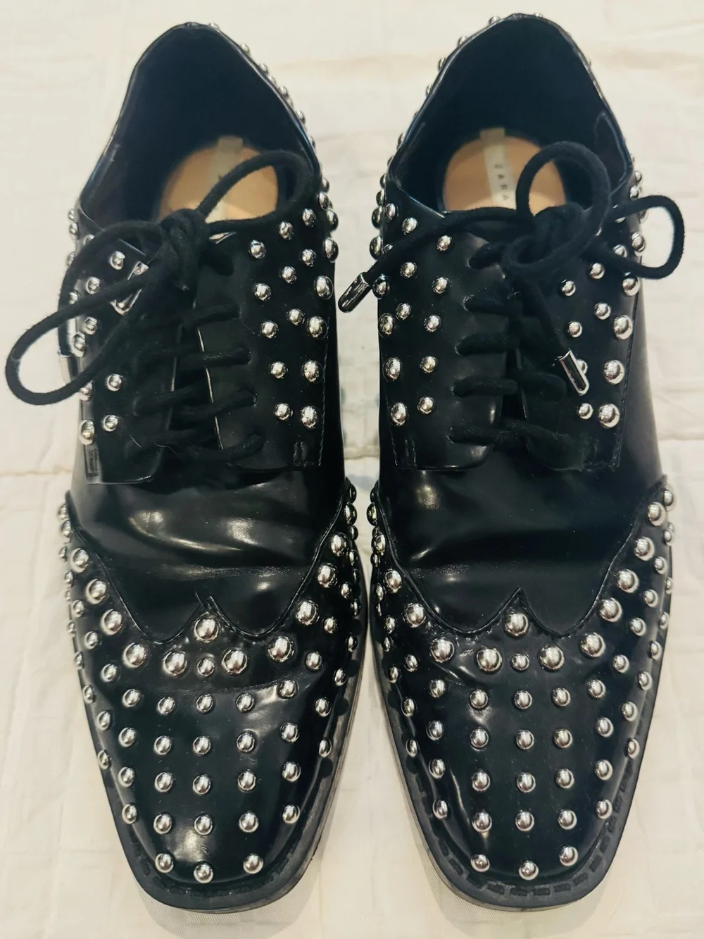 ZARA TRAFALUC Black Studded Oxford/Brogue Shoes Size 37
